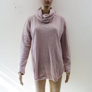 LOFT Waffle Knit Cowl Neck Pullover Sweater (S) Pink Cozy Knit Relaxed Comfy NWT